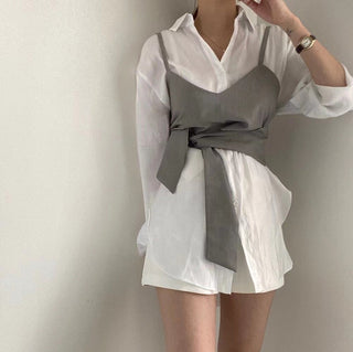 French camisole top and lapel long sleeve shirt set