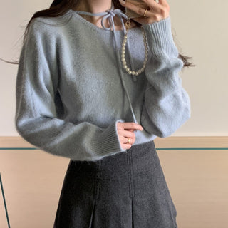 Halter lace-up long sleeve sweater