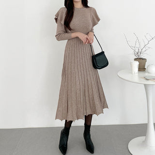 Ruffled Waist Lace Mid-length Knitted dress