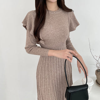 Ruffled Waist Lace Mid-length Knitted dress