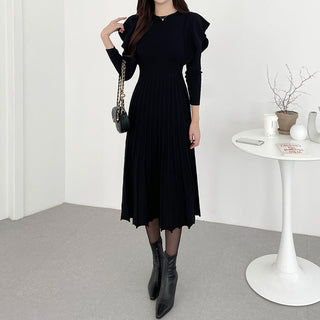 Ruffled Waist Lace Mid-length Knitted dress