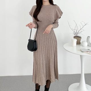 Ruffled Waist Lace Mid-length Knitted dress