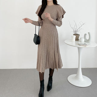 Ruffled Waist Lace Mid-length Knitted dress