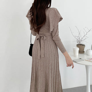 Ruffled Waist Lace Mid-length Knitted dress