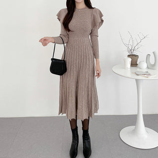 Ruffled Waist Lace Mid-length Knitted dress