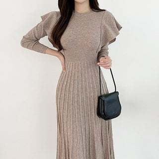 Ruffled Waist Lace Mid-length Knitted dress