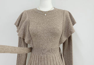 Ruffled Waist Lace Mid-length Knitted dress