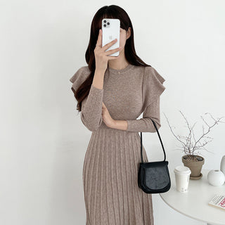 Ruffled Waist Lace Mid-length Knitted dress