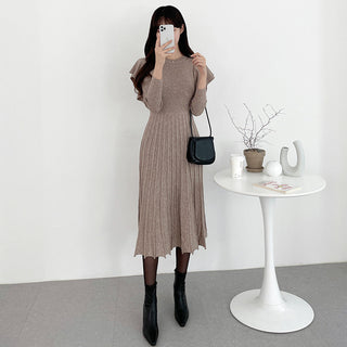 Ruffled Waist Lace Mid-length Knitted dress