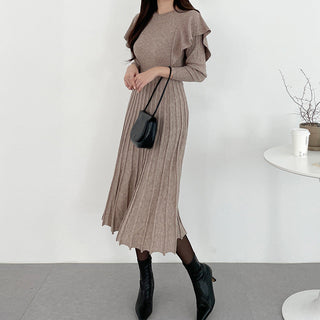 Ruffled Waist Lace Mid-length Knitted dress