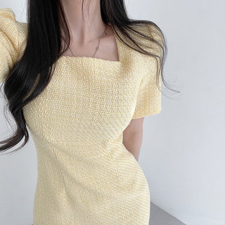 Square Collar Short Sleeve Slim-fit Dress