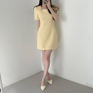 Square Collar Short Sleeve Slim-fit Dress