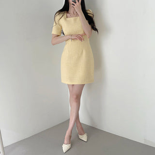 Square Collar Short Sleeve Slim-fit Dress