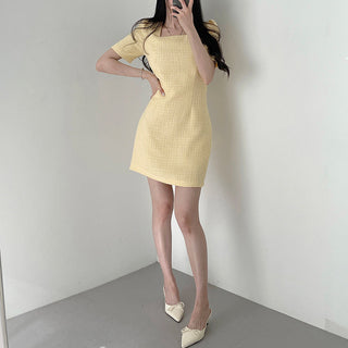 Square Collar Short Sleeve Slim-fit Dress