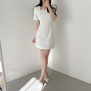 Square Collar Short Sleeve Slim-fit Dress