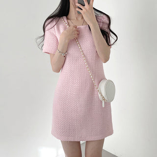 Square Collar Short Sleeve Slim-fit Dress