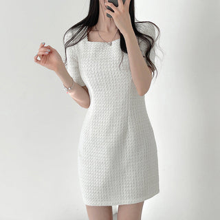 Square Collar Short Sleeve Slim-fit Dress