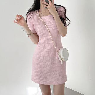 Square Collar Short Sleeve Slim-fit Dress