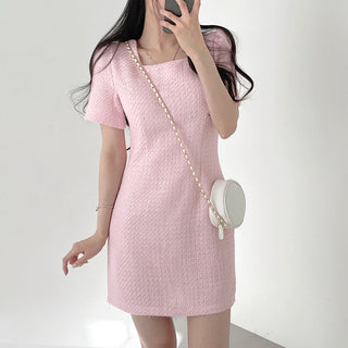 Square Collar Short Sleeve Slim-fit Dress