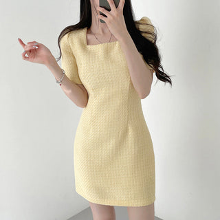 Square Collar Short Sleeve Slim-fit Dress