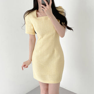 Square Collar Short Sleeve Slim-fit Dress