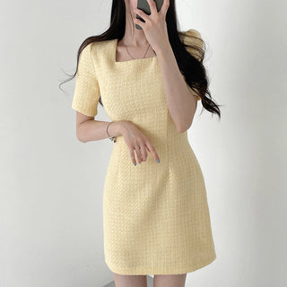 Square Collar Short Sleeve Slim-fit Dress