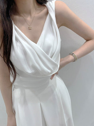 V-Neck Pleated Sleeveless chiffon top with Strap