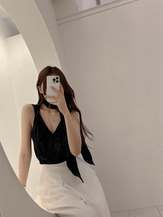 V-Neck Pleated Sleeveless chiffon top with Strap