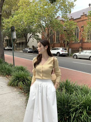 V-neck sweater and high waist pleated skirt set