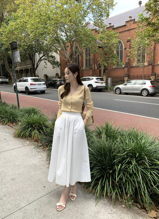 V-neck sweater and high waist pleated skirt set