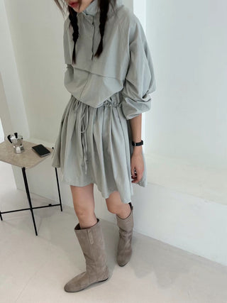 Long-sleeved Drawstring jacket and skirt set