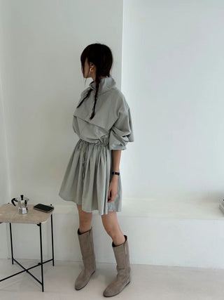 Long-sleeved Drawstring jacket and skirt set