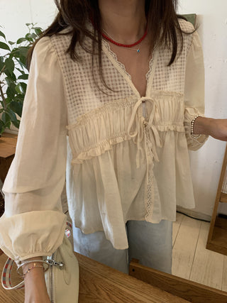 V-Neck Loose Lace Shirt