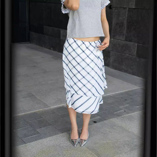 Blue and White Striped Three-Layer skirt