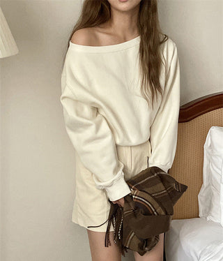 Off-shoulder loose fit sweater