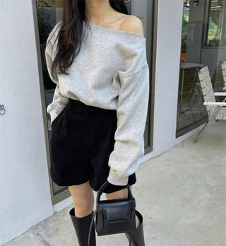 Off-shoulder loose fit sweater