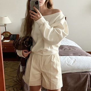 Off-shoulder loose fit sweater