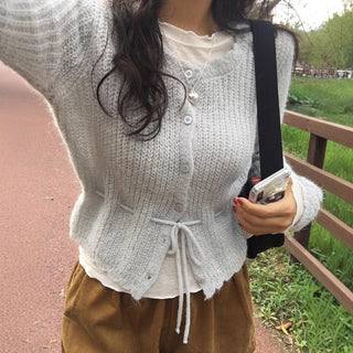 Strappy Ruffled Long-sleeved Sweater