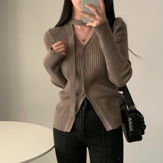 V-neck single-breasted slim sweater