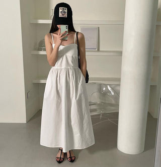 Korean spaghetti strap long dress