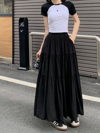 Korean style layered stitching skirt