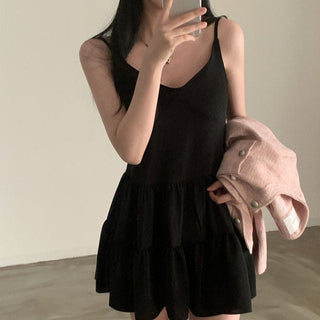 V-neck loose solid color dress