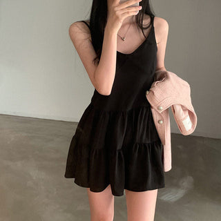 V-neck loose solid color dress