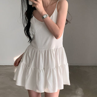 V-neck loose solid color dress