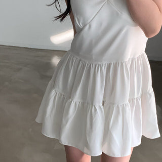 V-neck loose solid color dress