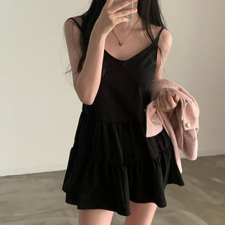 V-neck loose solid color dress