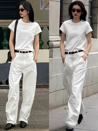 Wide-leg white jeans