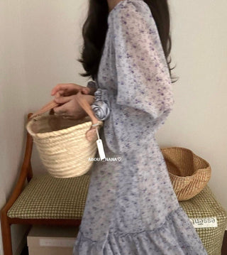 Long-Sleeved Floral V-Neck Dress