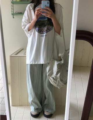 Japanese Retro Striped Loose Trousers