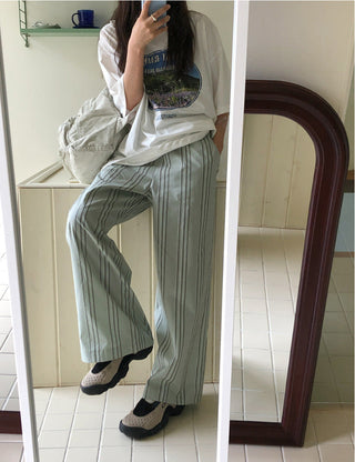 Japanese Retro Striped Loose Trousers